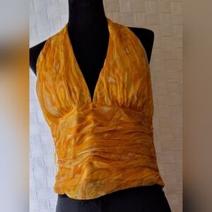 NWT JS Collection Elegant Silk Yellow Ocher Backless Halter Top